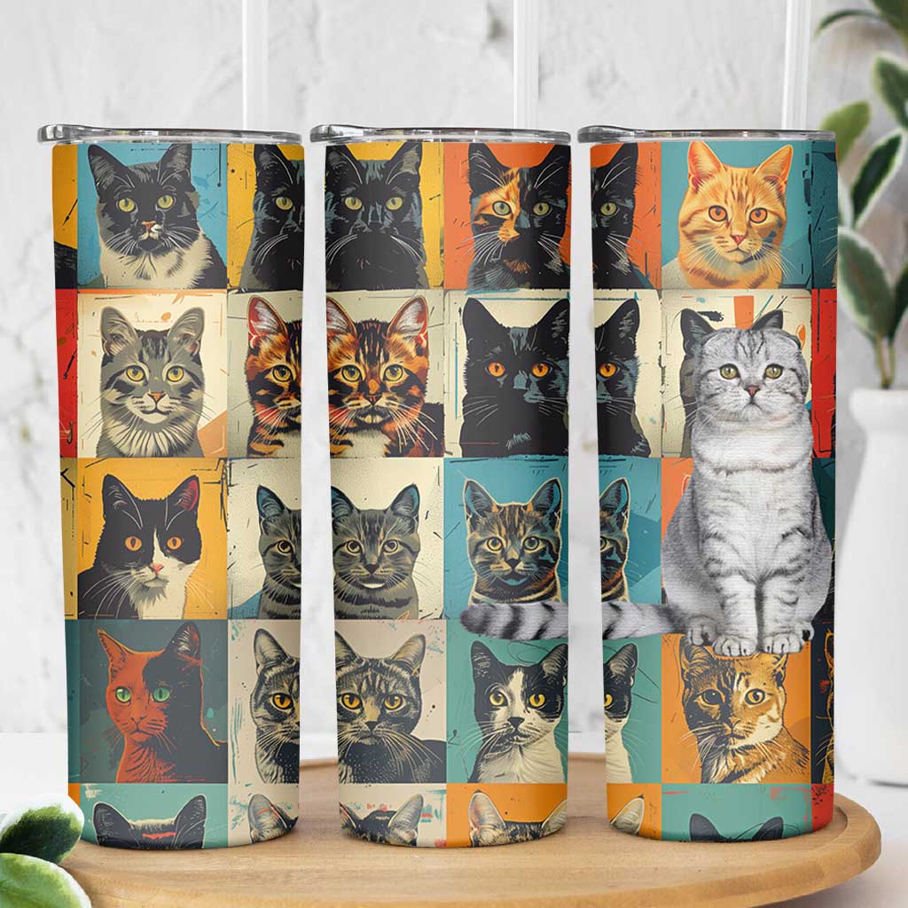 Cat Lover Gifts Skinny Tumbler Retro Cat Collage Poster