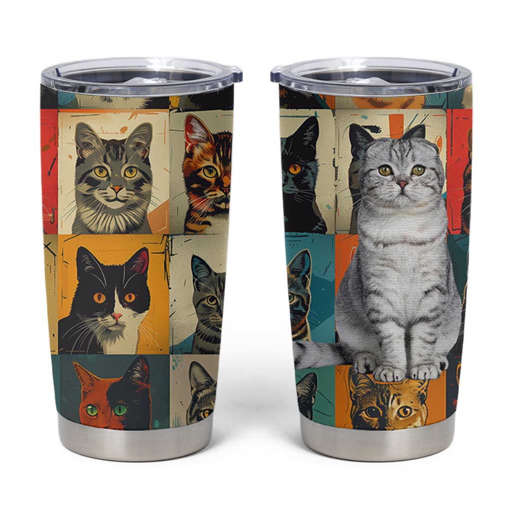 Cat Lover Gifts Tumbler Cup Retro Cat Collage Poster