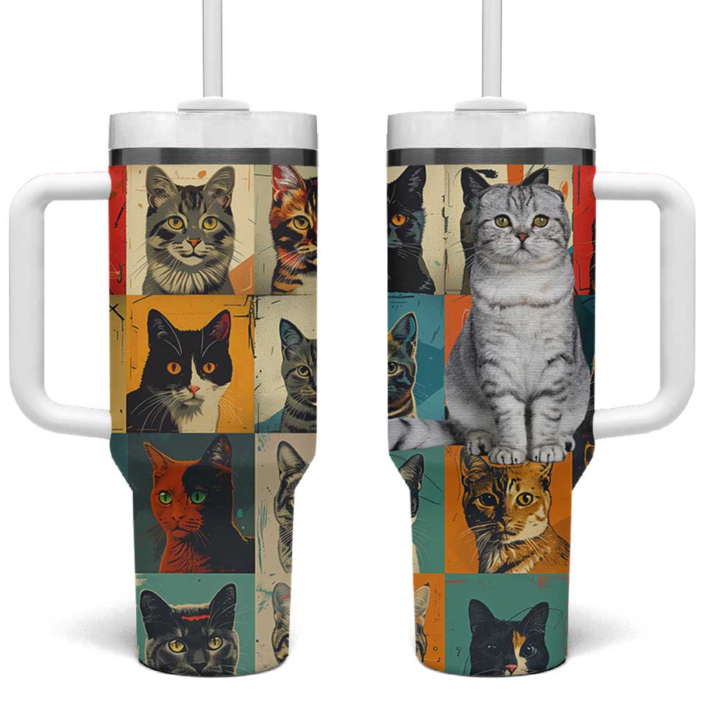 Cat Lover Gifts Tumbler With Handle Retro Cat Collage Poster