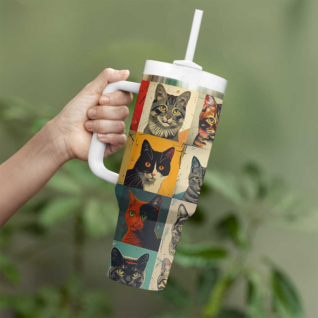 Cat Lover Gifts Tumbler With Handle Retro Cat Collage Poster