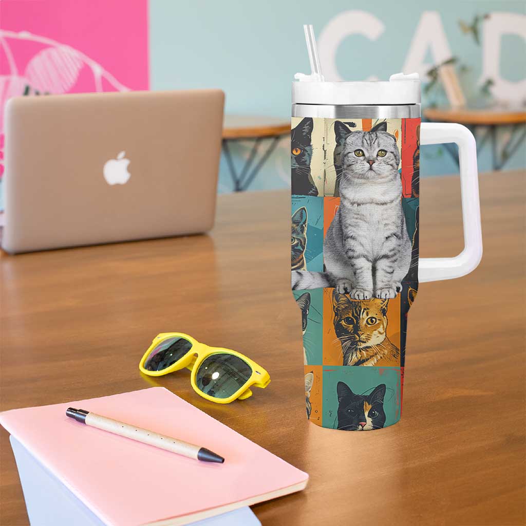 Cat Lover Gifts Tumbler With Handle Retro Cat Collage Poster