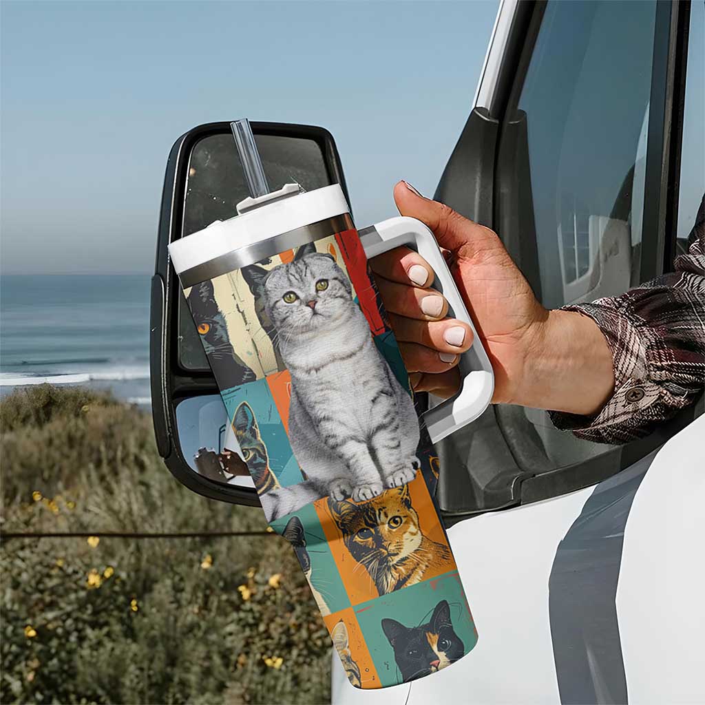 Cat Lover Gifts Tumbler With Handle Retro Cat Collage Poster