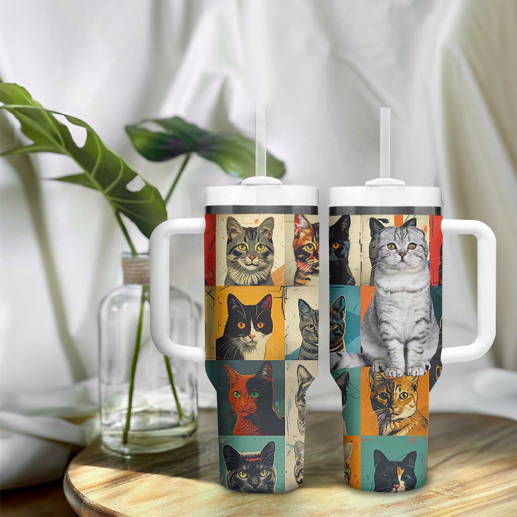 Cat Lover Gifts Tumbler With Handle Retro Cat Collage Poster