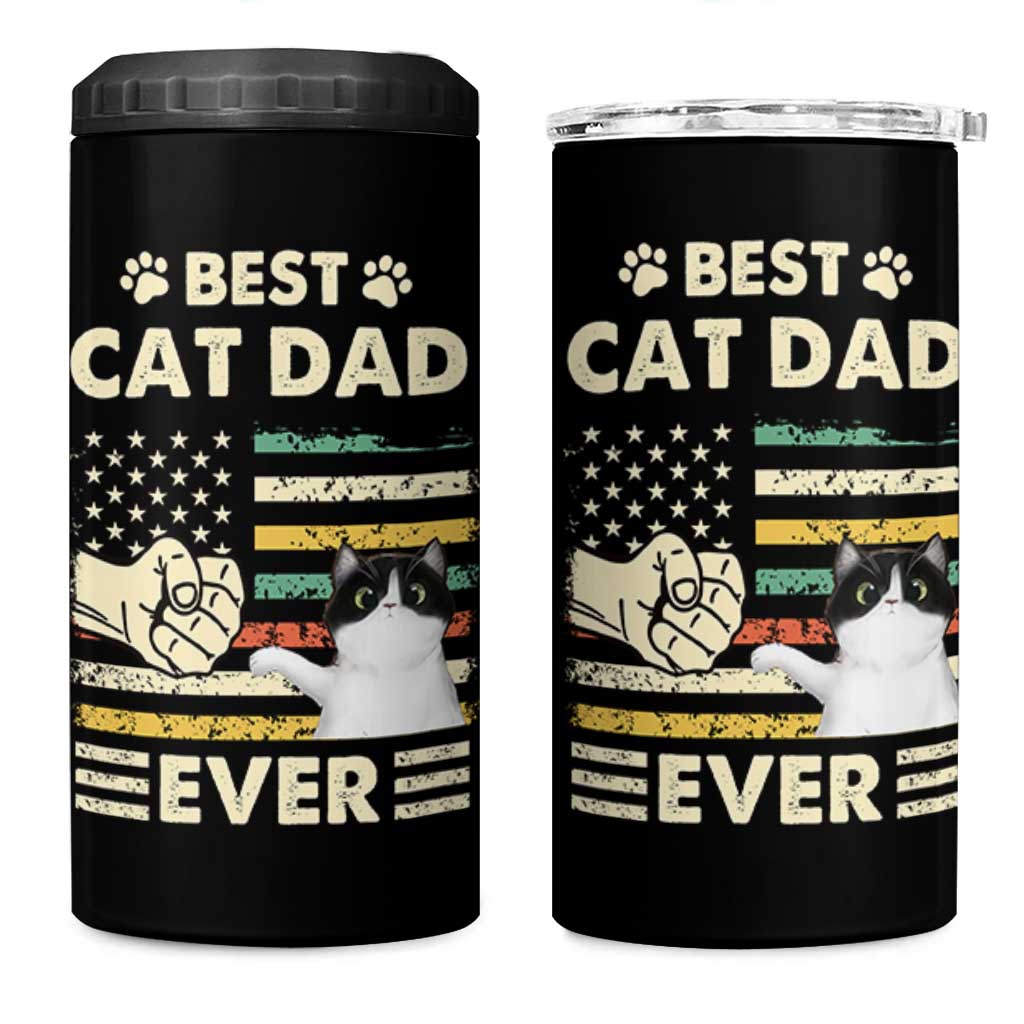 Best Cat Dad Ever 4 in 1 Can Cooler Tumbler Funny Cat Lover Gift Retro American Flag