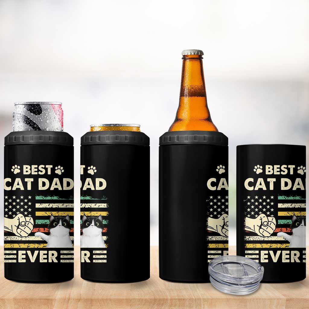 Best Cat Dad Ever 4 in 1 Can Cooler Tumbler Funny Cat Lover Gift Retro American Flag