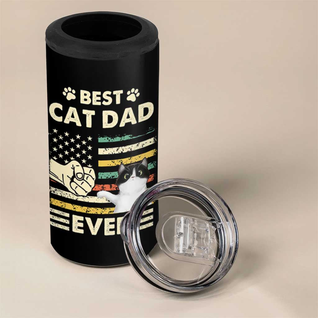 Best Cat Dad Ever 4 in 1 Can Cooler Tumbler Funny Cat Lover Gift Retro American Flag