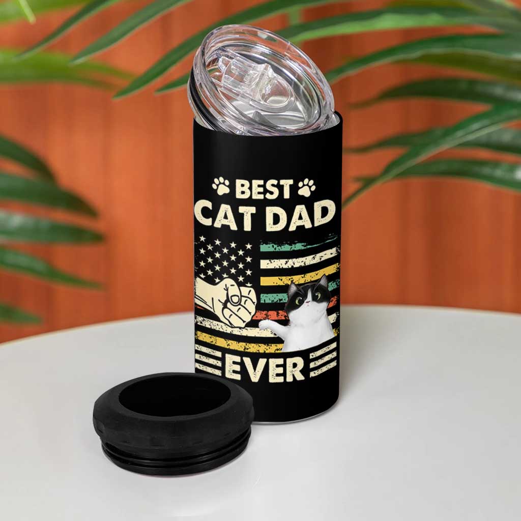 Best Cat Dad Ever 4 in 1 Can Cooler Tumbler Funny Cat Lover Gift Retro American Flag