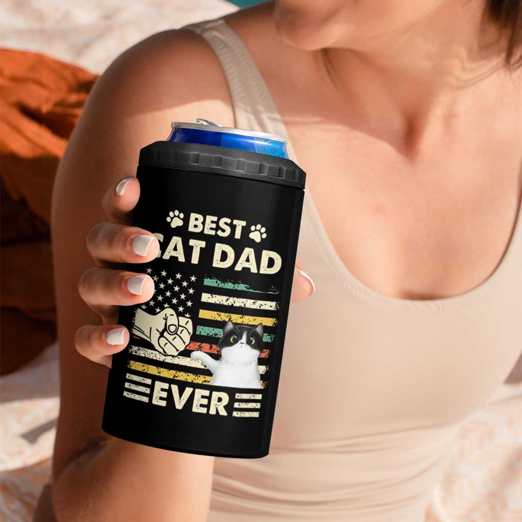 Best Cat Dad Ever 4 in 1 Can Cooler Tumbler Funny Cat Lover Gift Retro American Flag