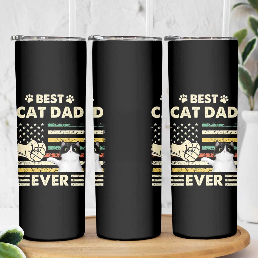 Best Cat Dad Ever Skinny Tumbler Funny Cat Lover Gift Retro American Flag