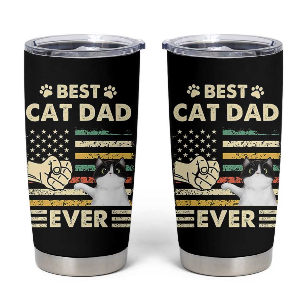 Best Cat Dad Ever Tumbler Cup Funny Cat Lover Gift Retro American Flag