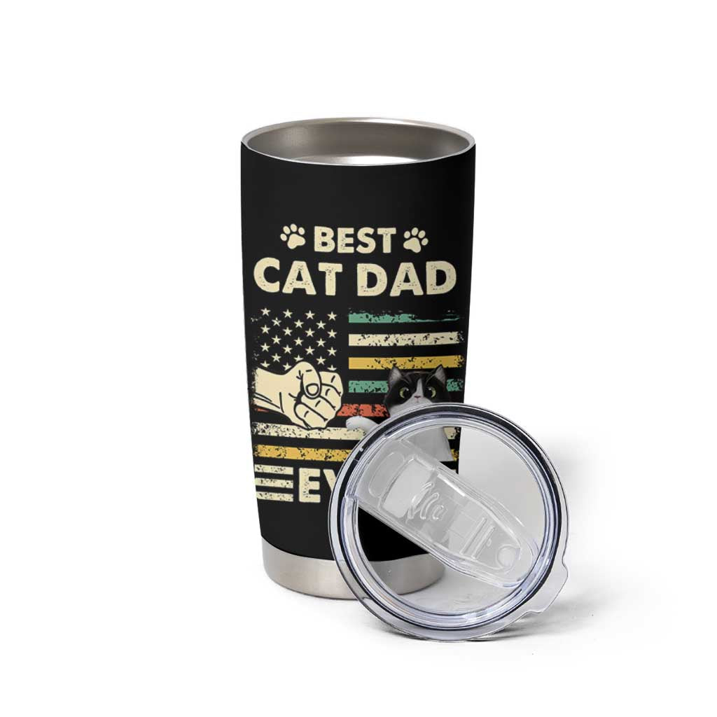 Best Cat Dad Ever Tumbler Cup Funny Cat Lover Gift Retro American Flag
