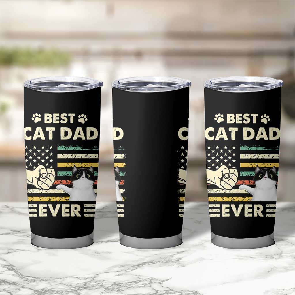Best Cat Dad Ever Tumbler Cup Funny Cat Lover Gift Retro American Flag