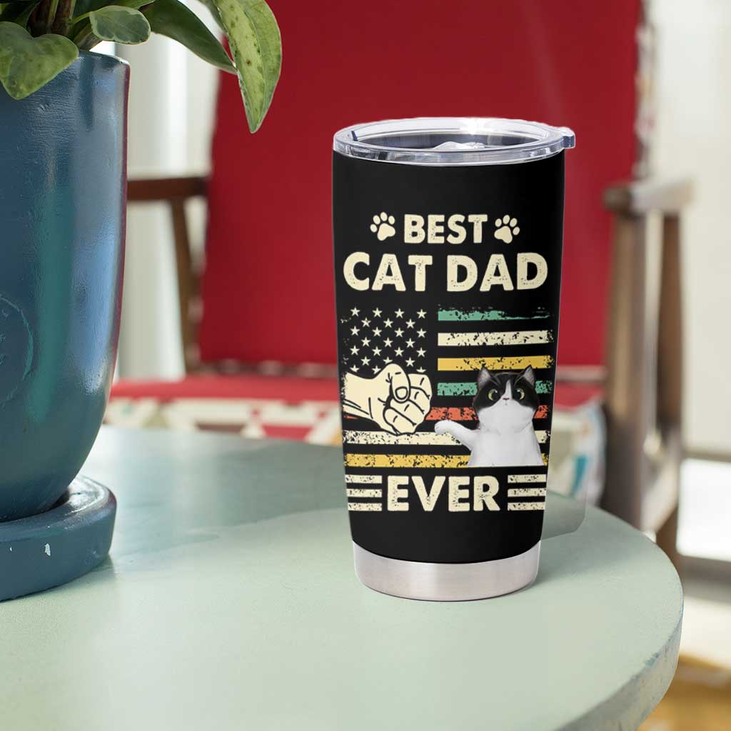 Best Cat Dad Ever Tumbler Cup Funny Cat Lover Gift Retro American Flag