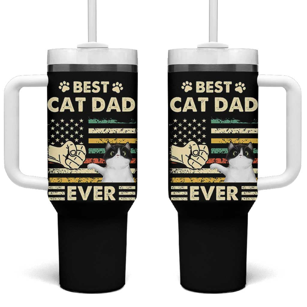 Best Cat Dad Ever Tumbler With Handle Funny Cat Lover Gift Retro American Flag