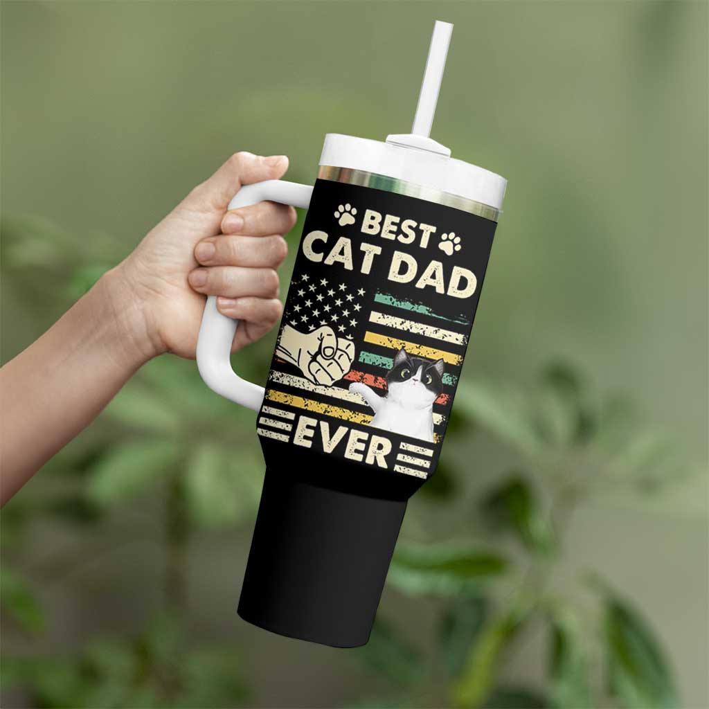 Best Cat Dad Ever Tumbler With Handle Funny Cat Lover Gift Retro American Flag