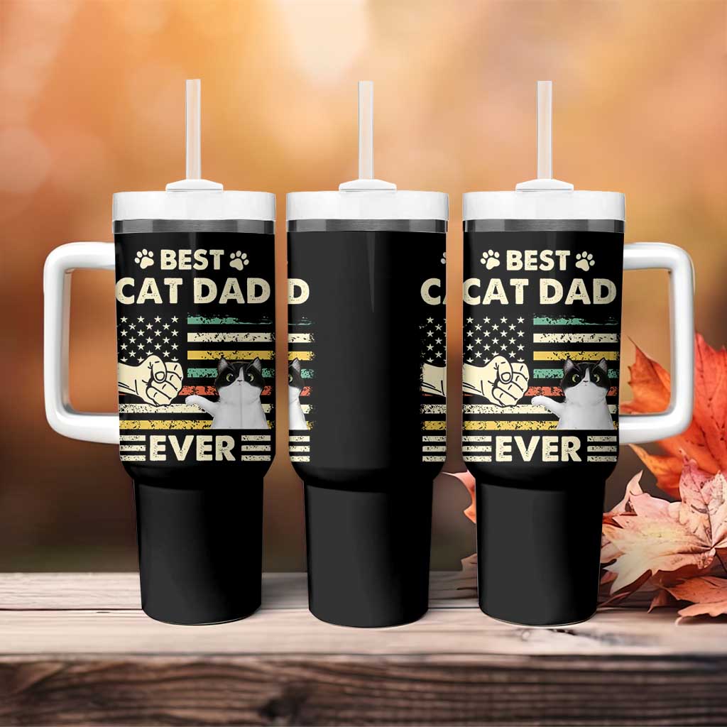 Best Cat Dad Ever Tumbler With Handle Funny Cat Lover Gift Retro American Flag
