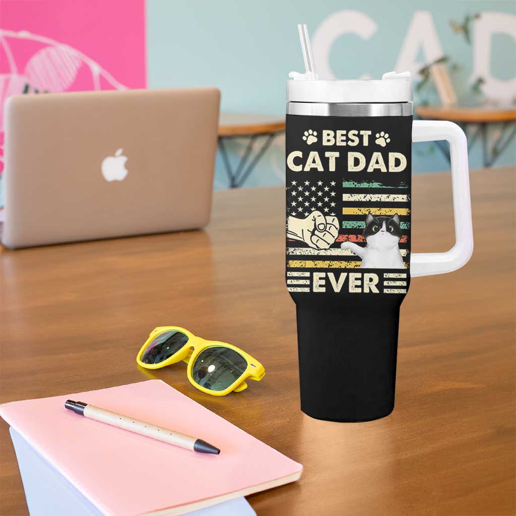 Best Cat Dad Ever Tumbler With Handle Funny Cat Lover Gift Retro American Flag
