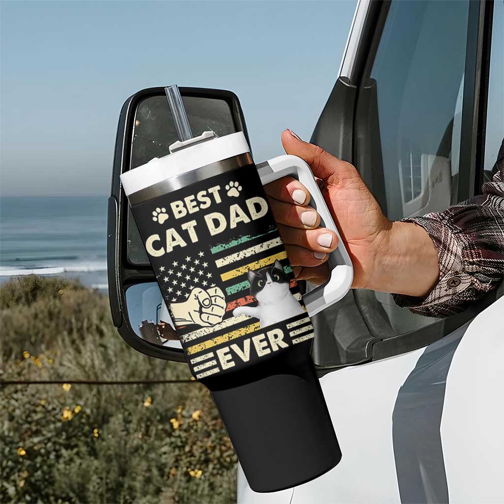 Best Cat Dad Ever Tumbler With Handle Funny Cat Lover Gift Retro American Flag