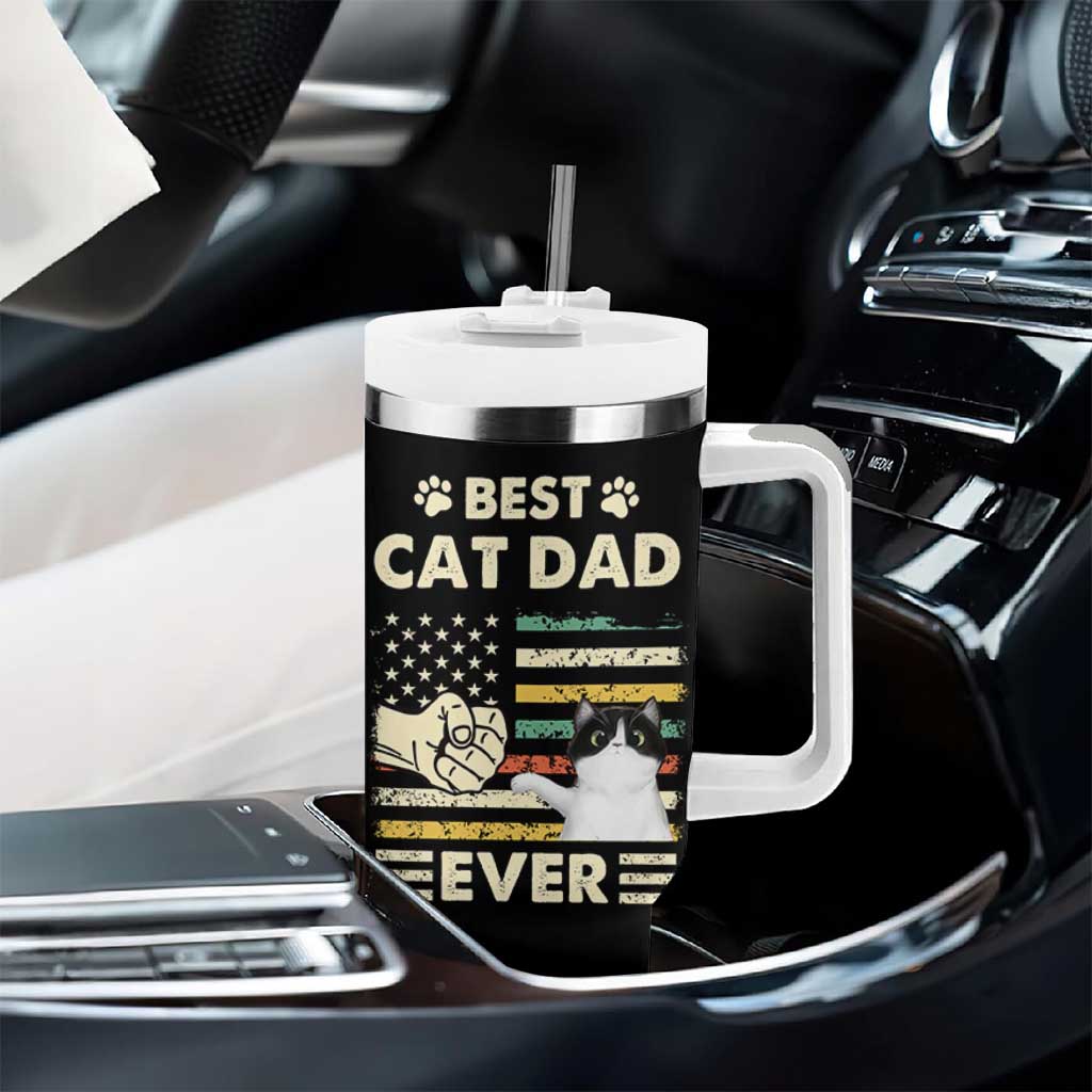 Best Cat Dad Ever Tumbler With Handle Funny Cat Lover Gift Retro American Flag