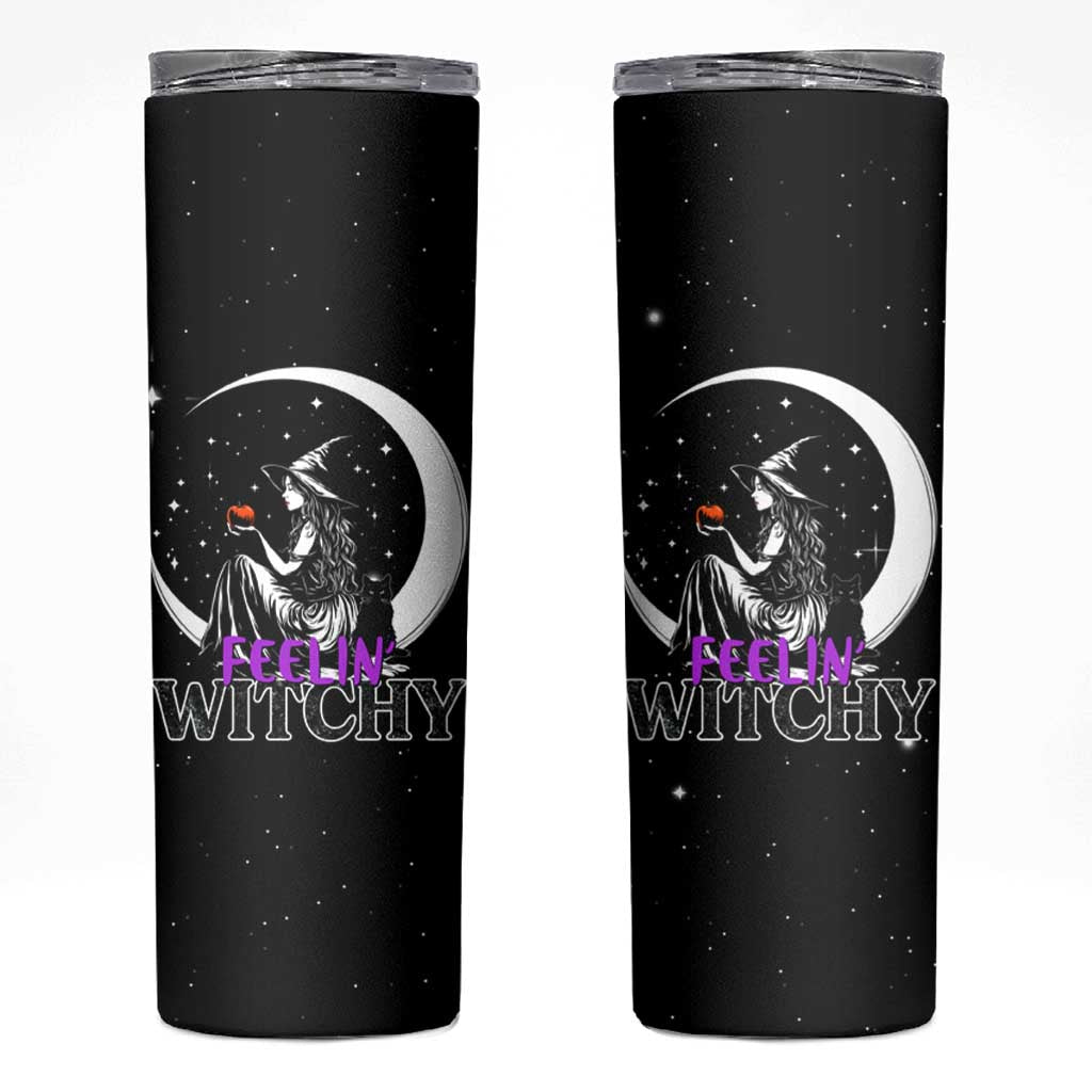 Halloween Gothic Witch Skinny Tumbler Feeling Witchy Vibes Black Cat - Wonder Print Shop