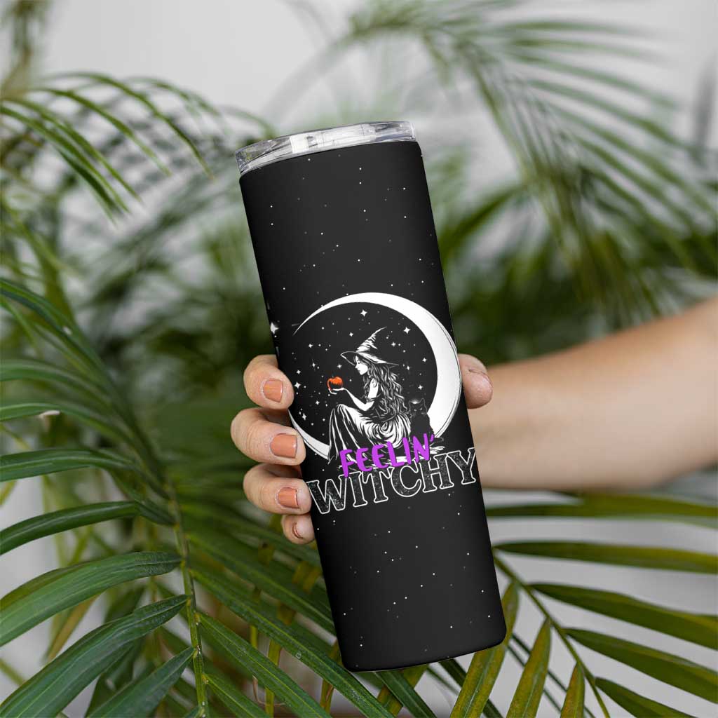 Halloween Gothic Witch Skinny Tumbler Feeling Witchy Vibes Black Cat - Wonder Print Shop