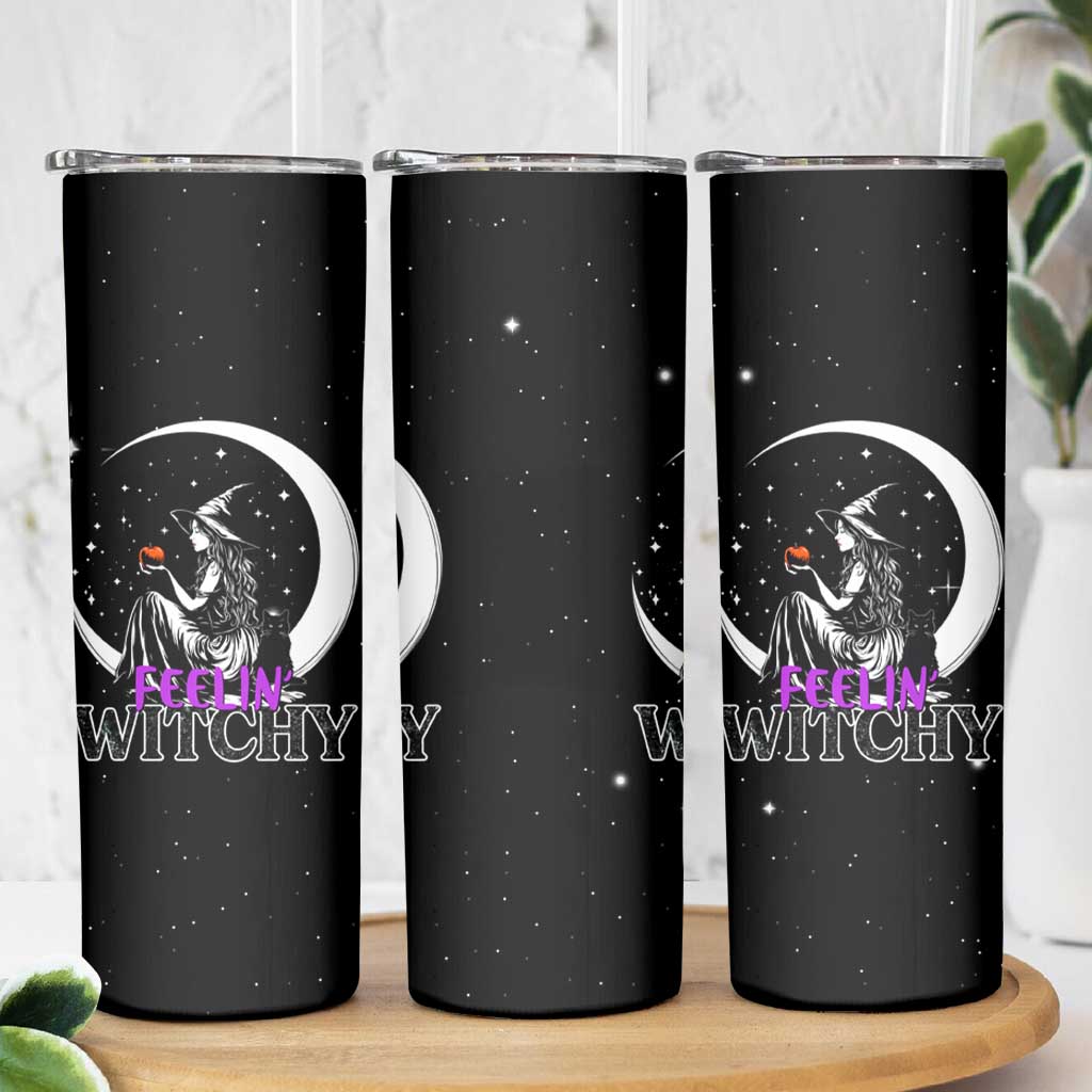 Halloween Gothic Witch Skinny Tumbler Feeling Witchy Vibes Black Cat - Wonder Print Shop