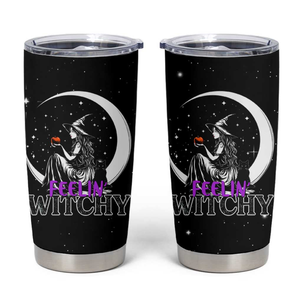 Halloween Gothic Witch Tumbler Cup Feeling Witchy Vibes Black Cat - Wonder Print Shop