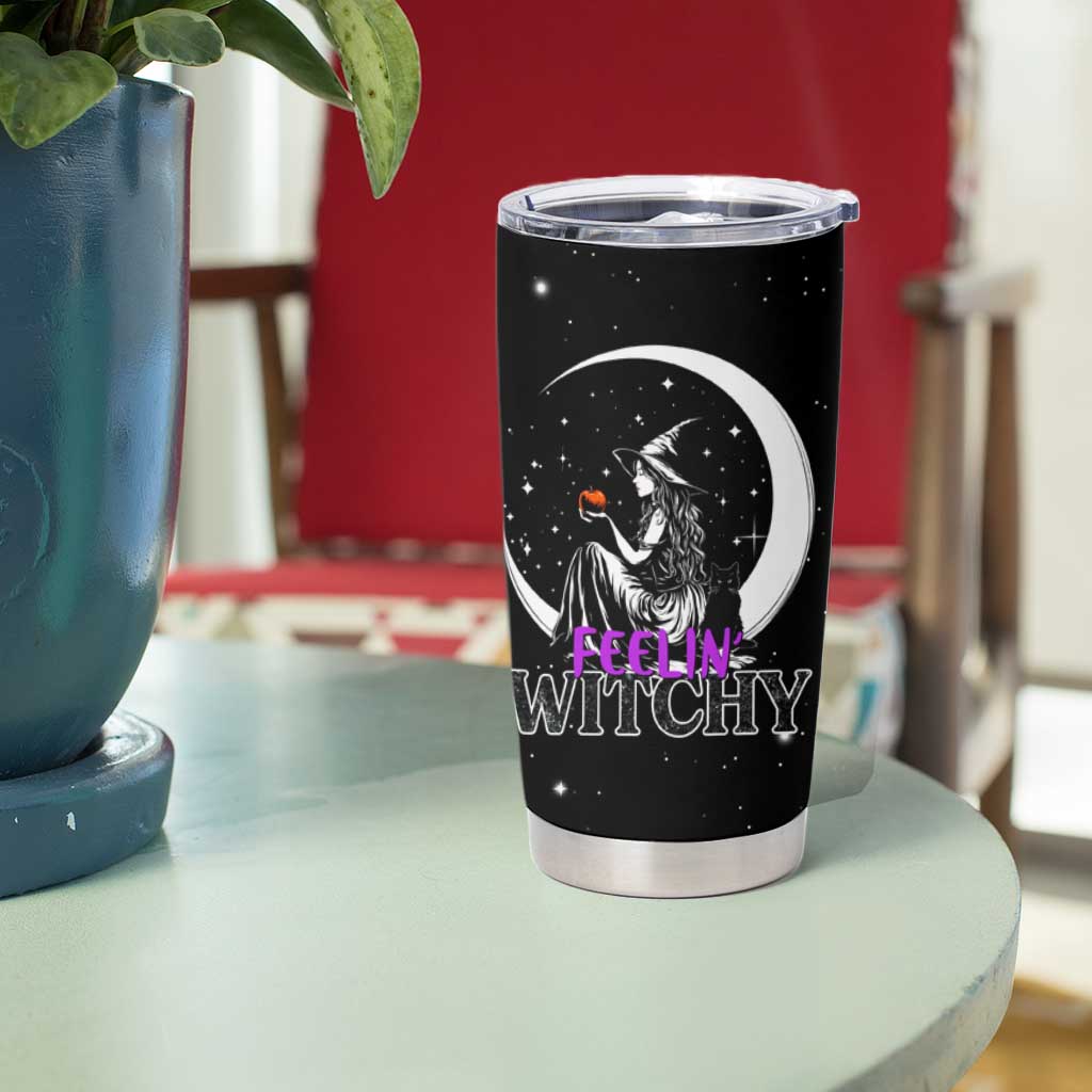 Halloween Gothic Witch Tumbler Cup Feeling Witchy Vibes Black Cat - Wonder Print Shop