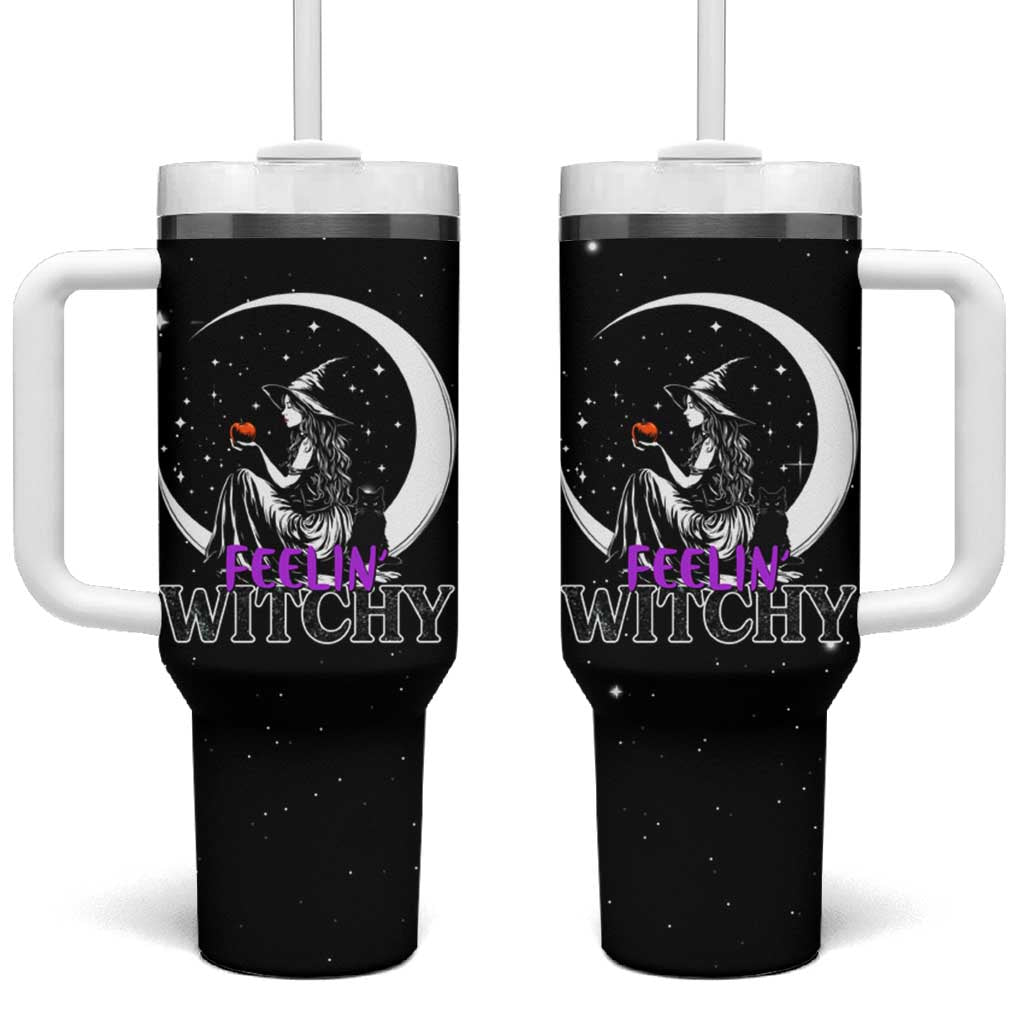 Halloween Gothic Witch Tumbler With Handle Feeling Witchy Vibes Black Cat - Wonder Print Shop