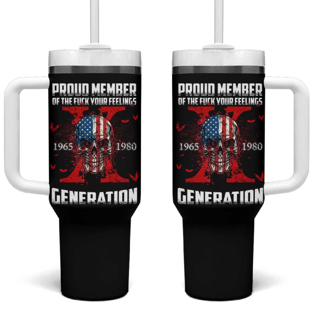 Proud Member Fck Your Feelings X Generation Horror Skull Tumbler With Handle Funny Halloween Gen X 4th Of July - Wonder Print Shop