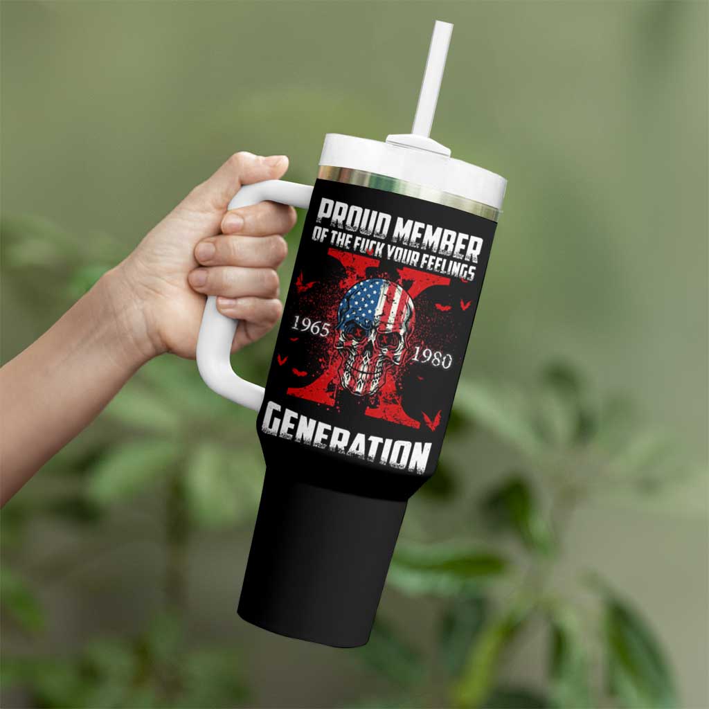 Proud Member Fck Your Feelings X Generation Horror Skull Tumbler With Handle Funny Halloween Gen X 4th Of July - Wonder Print Shop