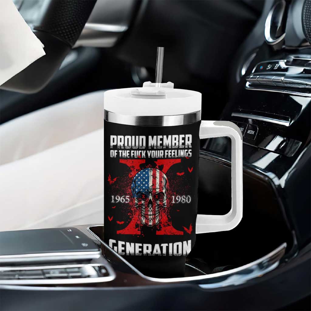 Proud Member Fck Your Feelings X Generation Horror Skull Tumbler With Handle Funny Halloween Gen X 4th Of July - Wonder Print Shop