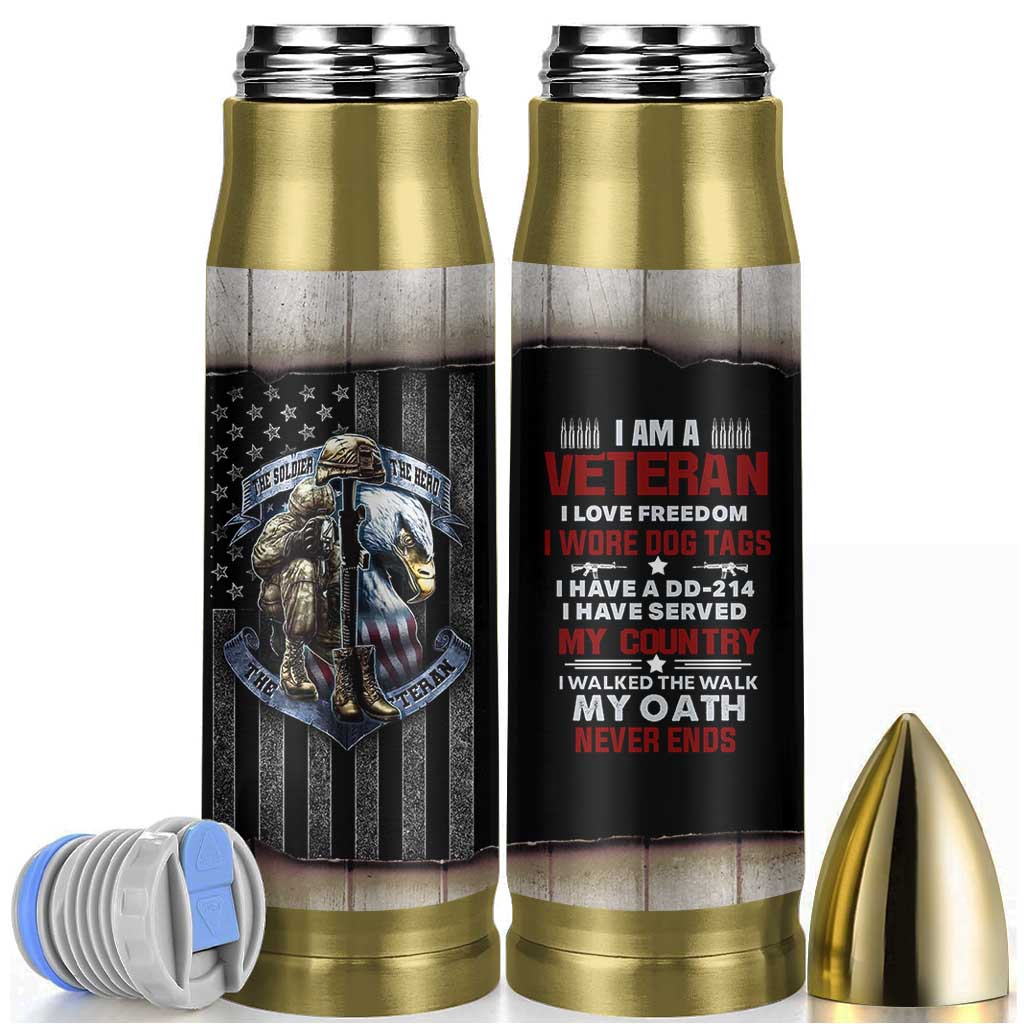 Proud Veteran Bullet Tumbler DD-214 Armed Forces Military Alumni American Flag
