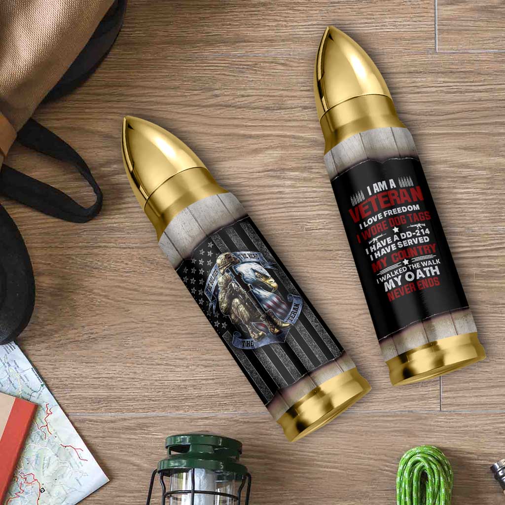 Proud Veteran Bullet Tumbler DD-214 Armed Forces Military Alumni American Flag