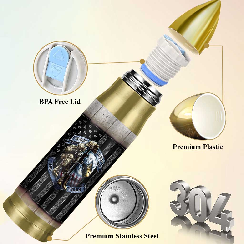 Proud Veteran Bullet Tumbler DD-214 Armed Forces Military Alumni American Flag