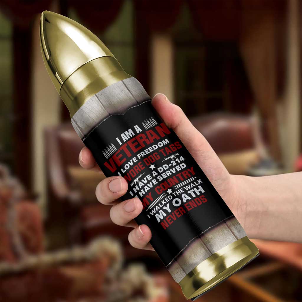 Proud Veteran Bullet Tumbler DD-214 Armed Forces Military Alumni American Flag