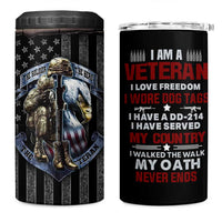 Proud Veteran 4 in 1 Can Cooler Tumbler DD-214 Armed Forces Military Alumni American Flag