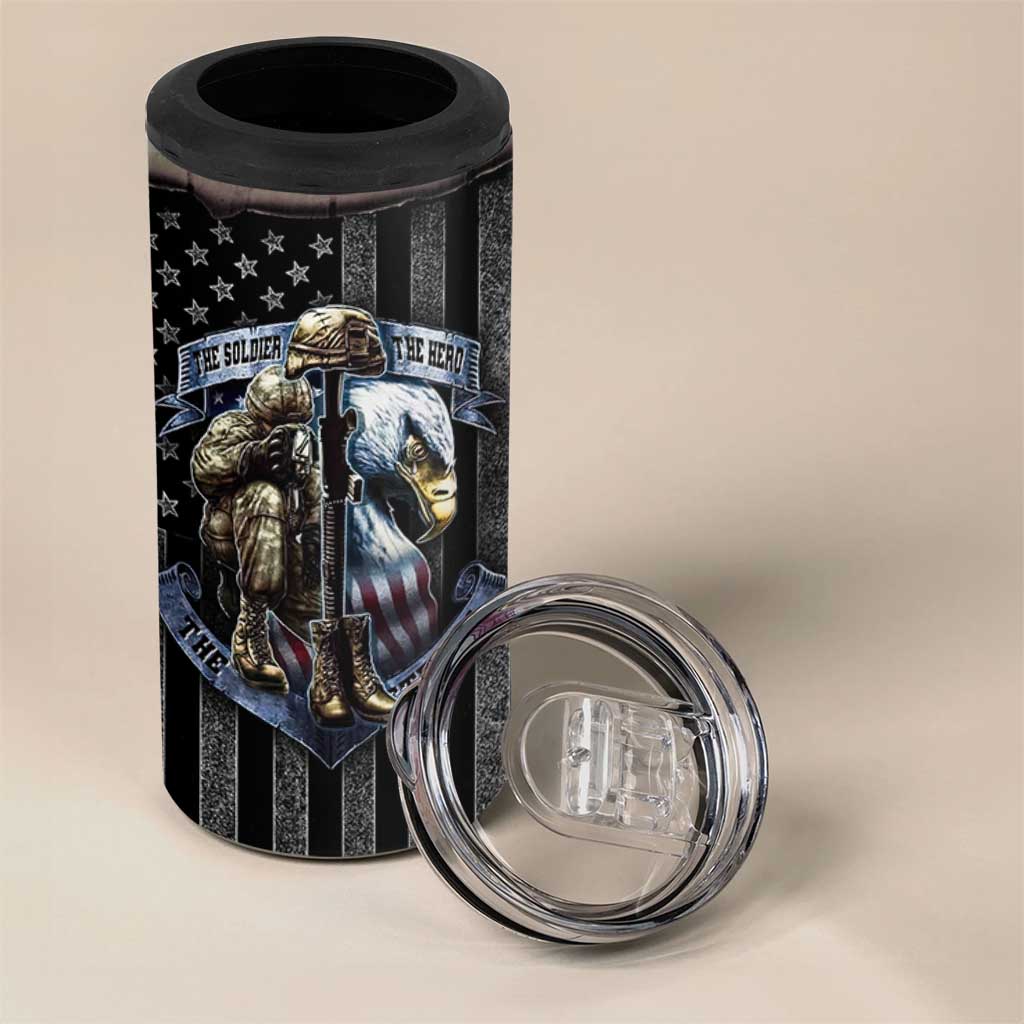 Proud Veteran 4 in 1 Can Cooler Tumbler DD-214 Armed Forces Military Alumni American Flag