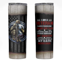 Proud Veteran Skinny Tumbler DD-214 Armed Forces Military Alumni American Flag