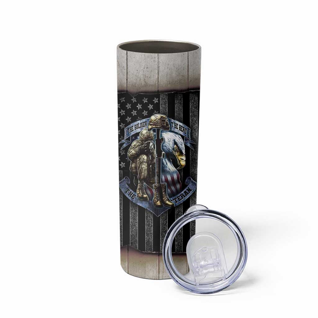 Proud Veteran Skinny Tumbler DD-214 Armed Forces Military Alumni American Flag