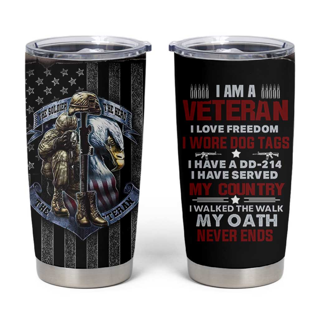 Proud Veteran Tumbler Cup DD-214 Armed Forces Military Alumni American Flag