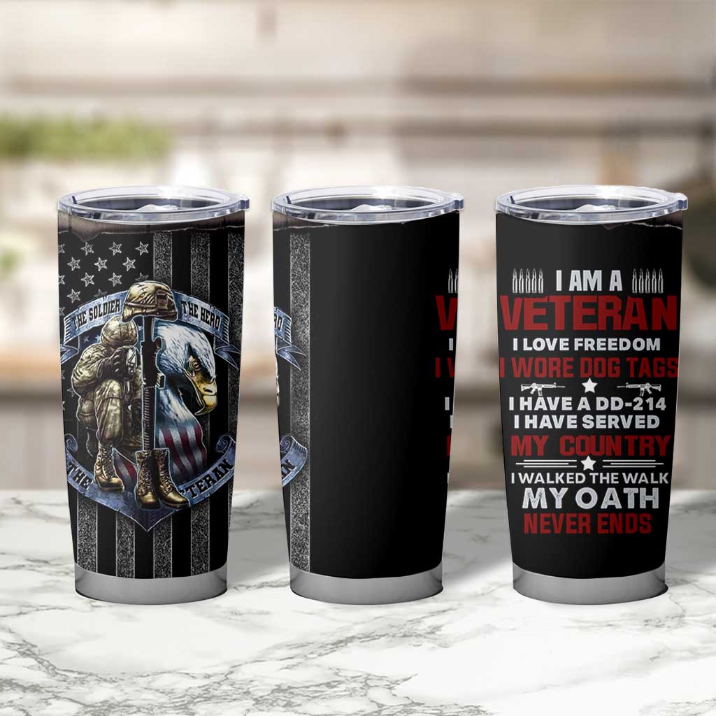 Proud Veteran Tumbler Cup DD-214 Armed Forces Military Alumni American Flag