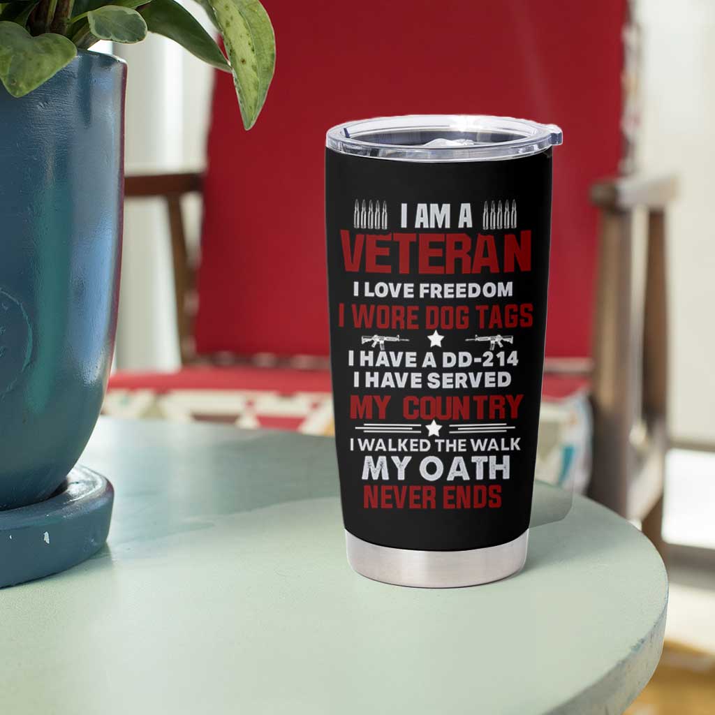 Proud Veteran Tumbler Cup DD-214 Armed Forces Military Alumni American Flag