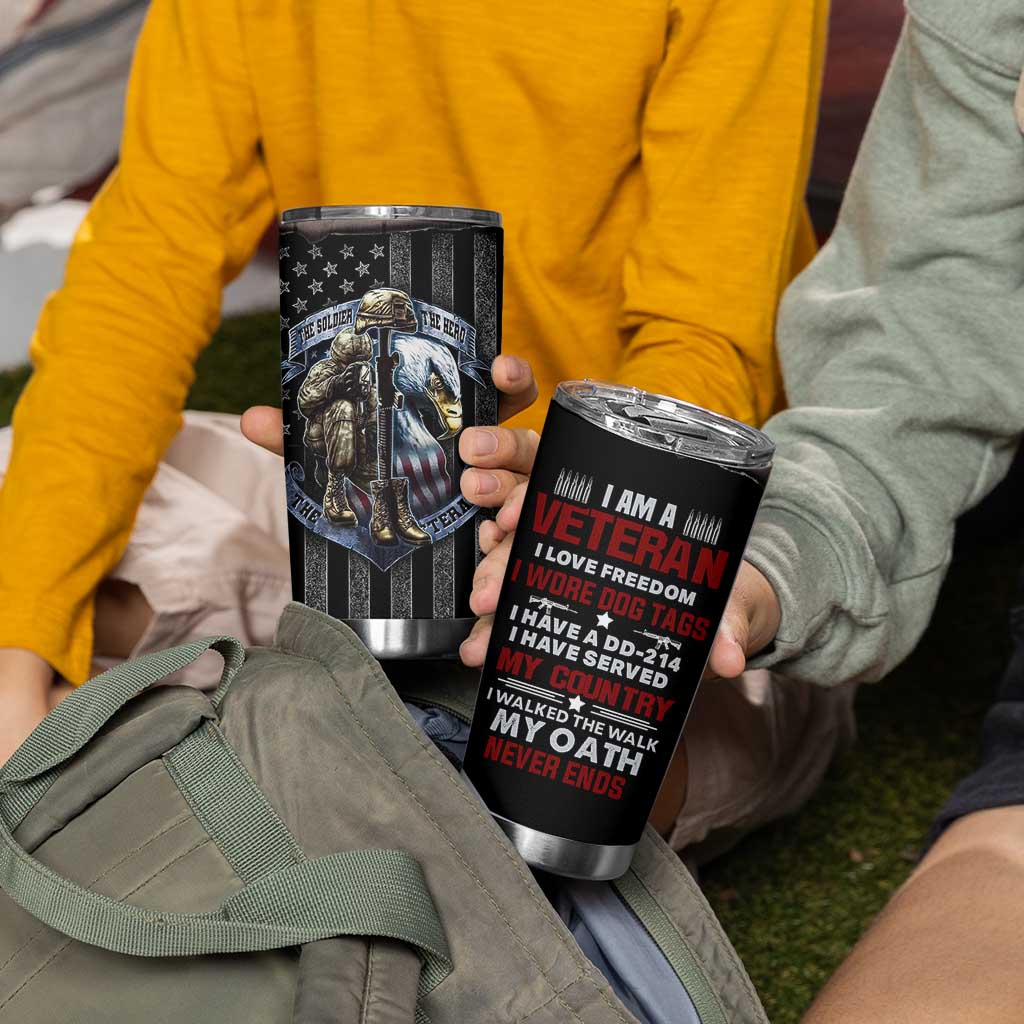 Proud Veteran Tumbler Cup DD-214 Armed Forces Military Alumni American Flag