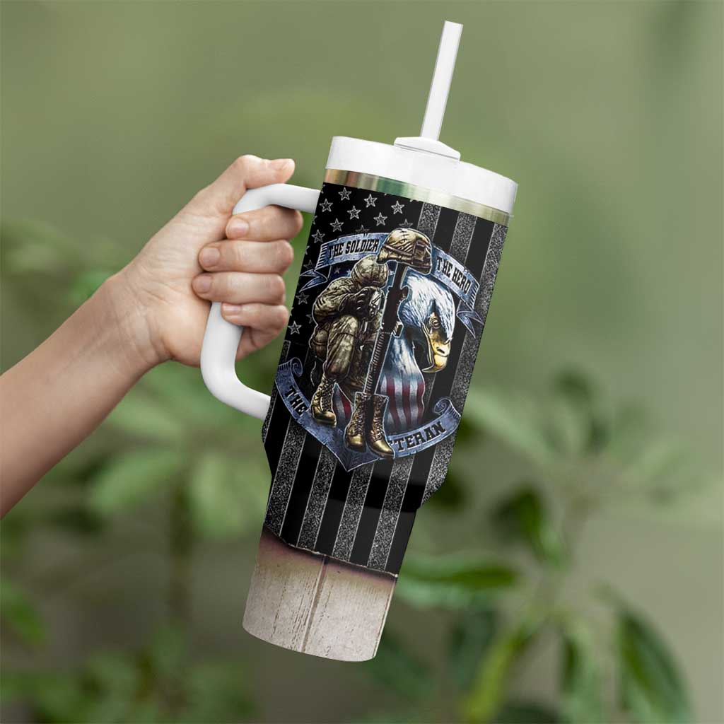 Proud Veteran Tumbler With Handle DD-214 Armed Forces Military Alumni American Flag