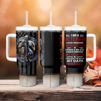 Proud Veteran Tumbler With Handle DD-214 Armed Forces Military Alumni American Flag