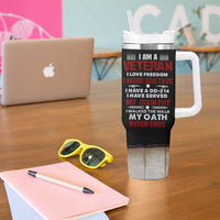 Proud Veteran Tumbler With Handle DD-214 Armed Forces Military Alumni American Flag