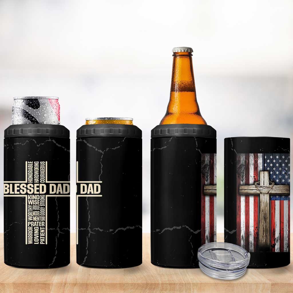 Christian Dad 4 in 1 Can Cooler Tumbler Blessed Dad Cross Fathers Day