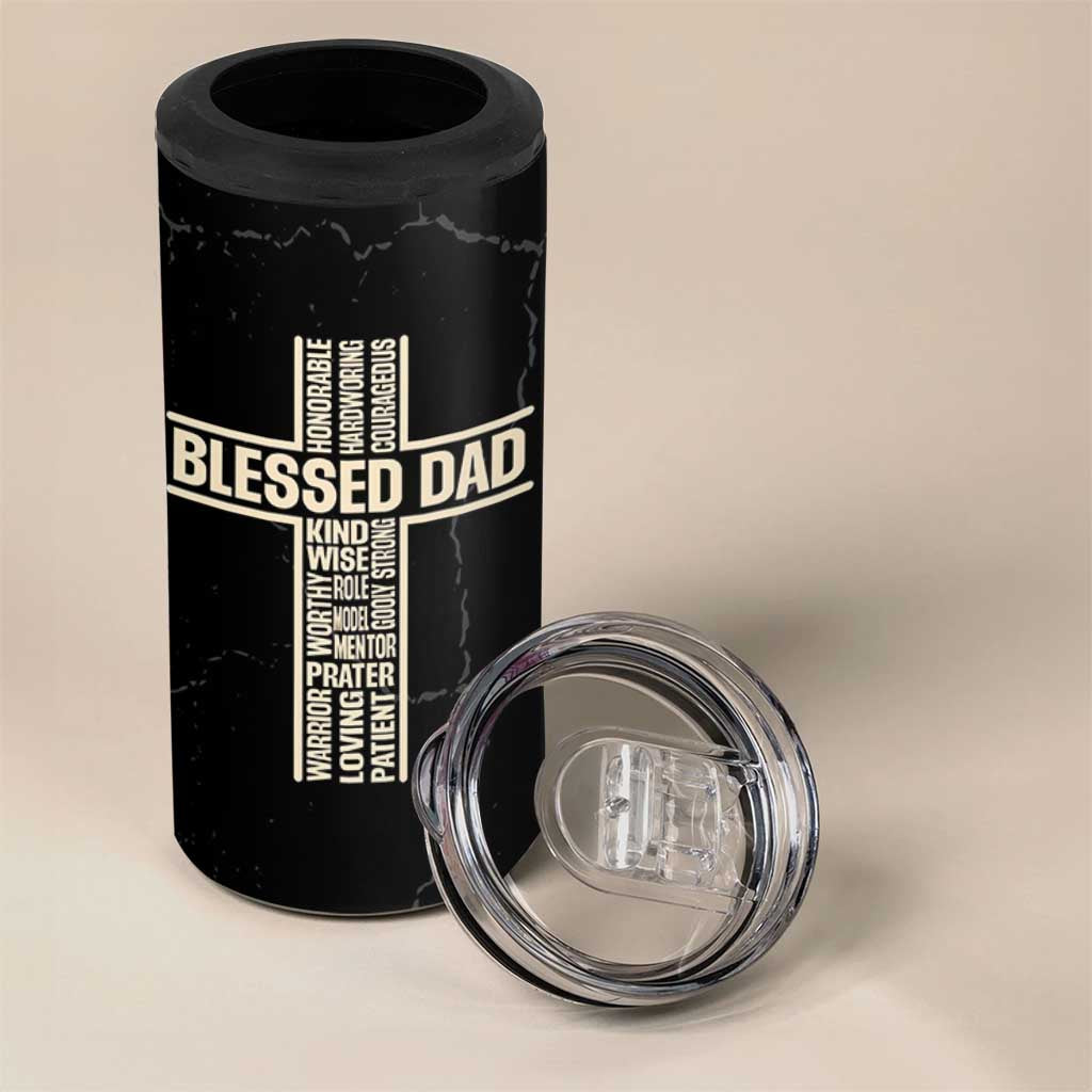 Christian Dad 4 in 1 Can Cooler Tumbler Blessed Dad Cross Fathers Day