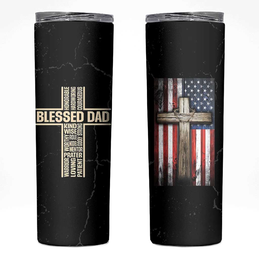 Christian Dad Skinny Tumbler Blessed Dad Cross Fathers Day